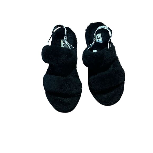VERY NICE UGG Fluff Oh Yeah Slide black Sheepskin Slipper Shoes Women's Size 9 G - Picture 2 of 10